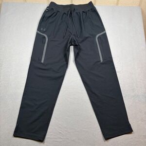 Under Armour Mens Black Reflective Training Pants Zipper Pockets Straight Leg XL